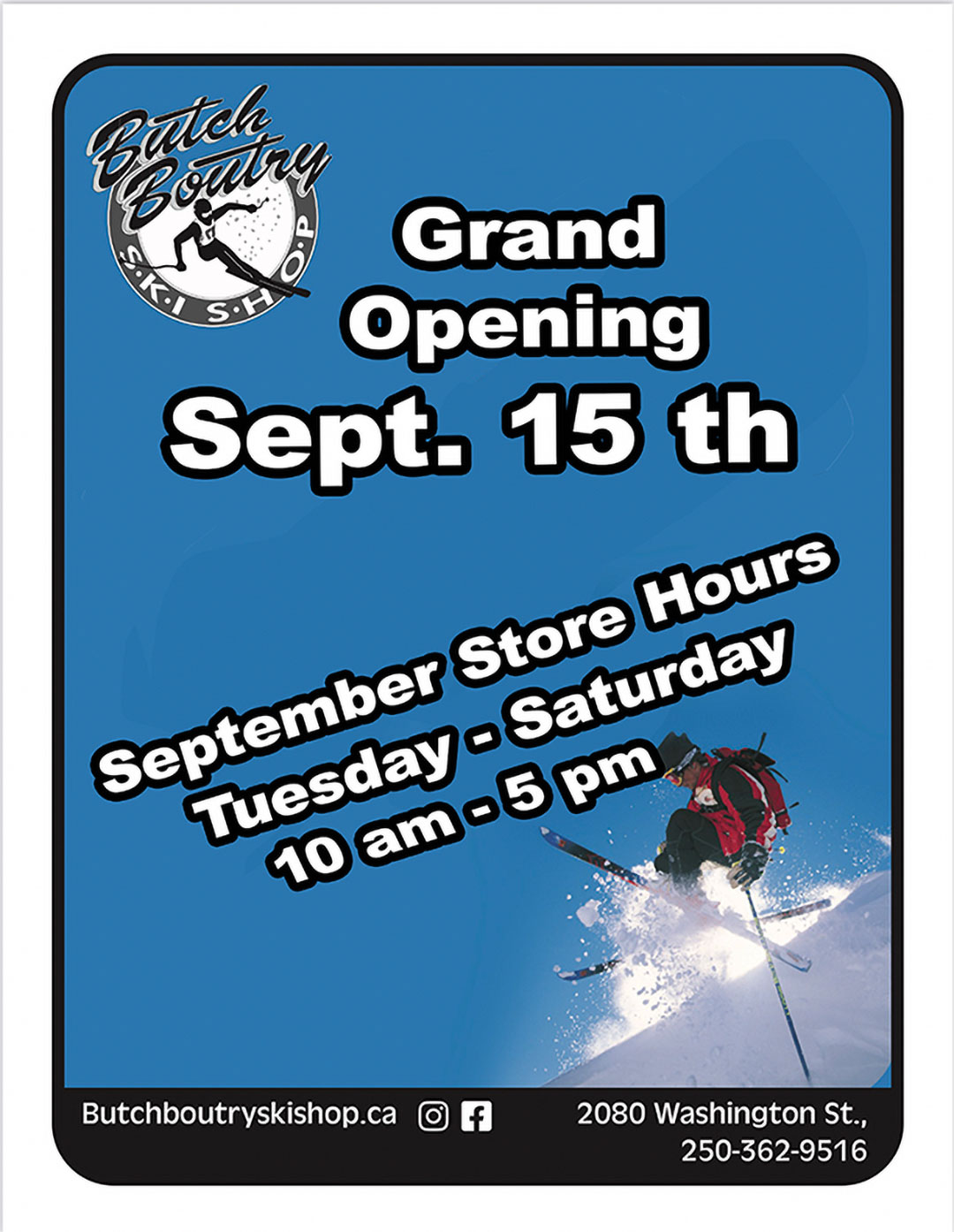 Butch Boutry Ski Shop - Grand Opening Sept 15th, 2026